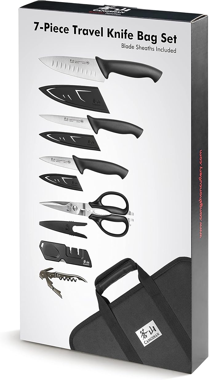 Cangshan Horizon Series 1026689 Swedish 14C28N Steel 7-Piece Travel Knife Bag Set