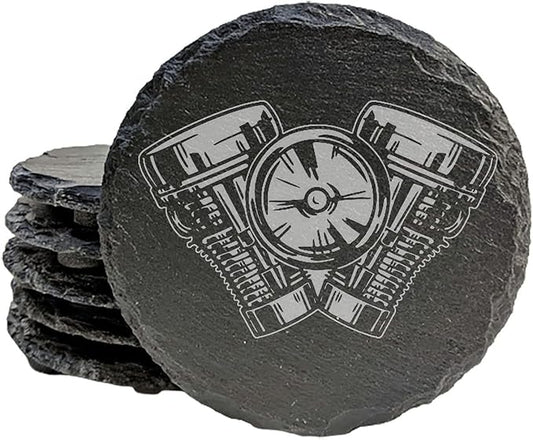 Power & Protection: V-Twin Engine Coasters for Your Ride - Round Slate - Set of 5