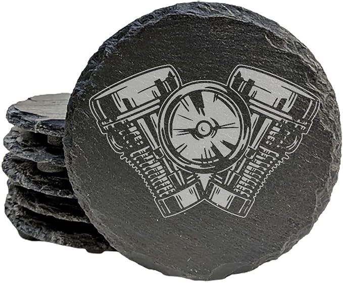 Power & Protection: V-Twin Engine Coasters for Your Ride - Round Slate - Set of 4