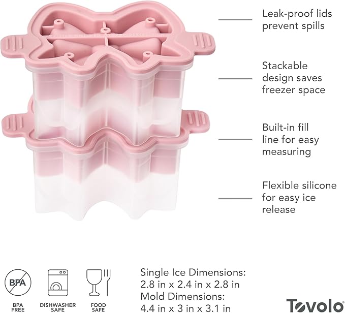 Tovolo Bow Ice Mold Pack of 2 Pink Holiday Bow Shaped Ice Cube Molds for Cocktails, Festive Ice Mold Christmas Stocking Stuffer for Adults, Slow Melting Dishwasher Safe BPA Free Holiday Ice Molds