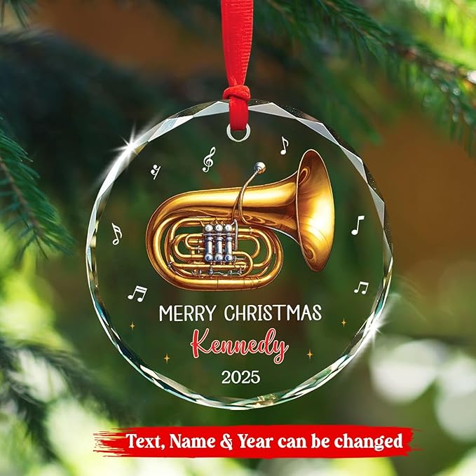 Tuba Lover Christmas Keepsake Gift, Personalized Tuba Musical Instrument Glass Ornament Gifts for Music Lovers, Instrument Player Ornament Christmas 2025, Custom Text & Name Tubarist Glass Ornaments