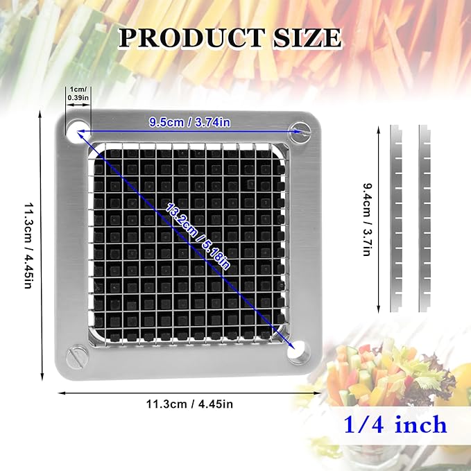 Replacement Chopper 1/4" and 3/8" Blade, 2 PCS Commercial Vegetable Chopper Dicer, French Fry Cutter Stainless Steel Blade for Fruit Cutting Machine Tomato Onion Pusher Block