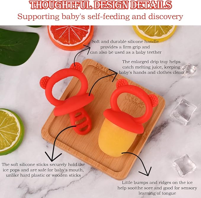 Sakolla Baby Popsicle Molds Mini 6-Cavity Silicone Ice Pop Mold with Sticks Breastmilk Popsicle Molds for Teething Relief Toddler Popsicle Mold for Ice Cream Frozen Yogurt and Fruit Juice (Red)