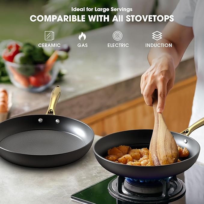 imarku Non Stick Frying Pans, Cast Iron Skillets 2Pcs - 8 inch & 12 Inch Nonstick Frying Pan, Long Lasting Frying Pan Set, Professional Frying Pans Nonstick Oven Safe Pan, beat Gifts for Women Men