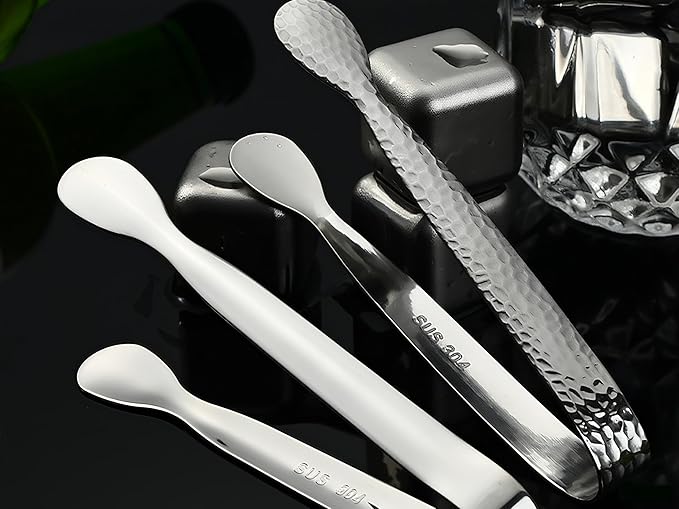 8Pcs 4.3" Stainless Steel Mini Ice Tongs – Ideal for coffee bars, tea parties, dessert events & kitchen use (sugar/ice buckets, appetizers). Available in shiny/textured surface styles for versatile