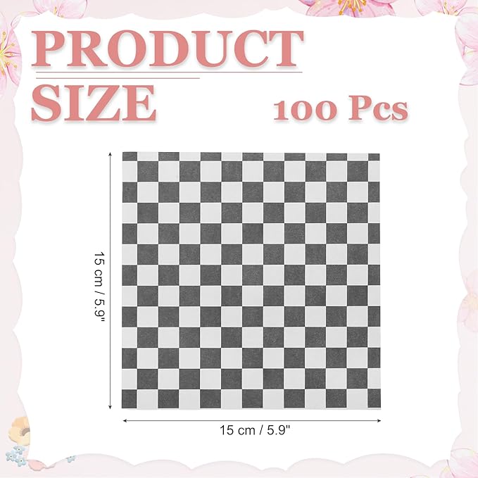 PATIKIL 5.9" x 5.9" Waxed Paper Sheets, 100Pcs Square Pattern Oil-absorbing Dry Food Wrapping Paper for Bakery Coffee Shop Home Baking Kitchen DIY, Black