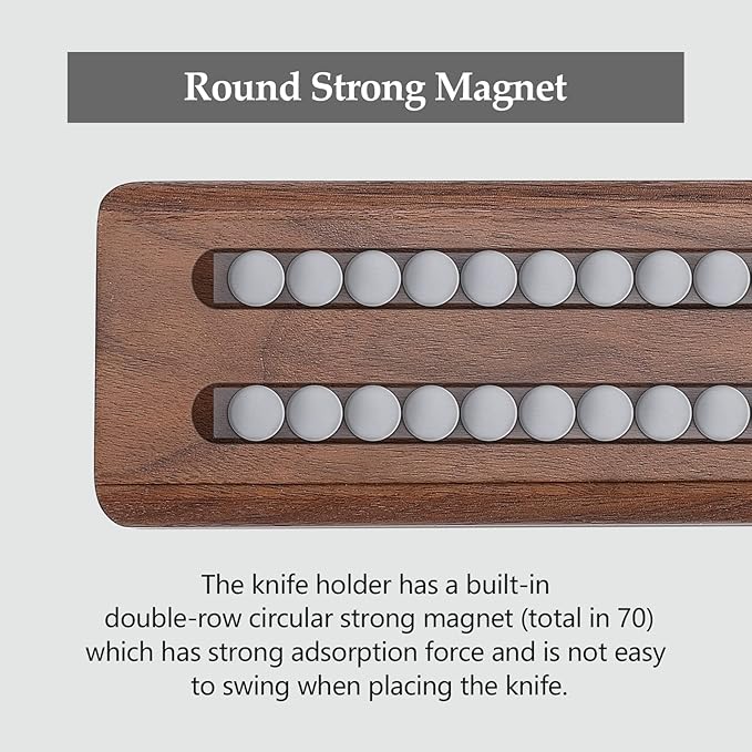 XINZUO Walnut Wood Knife Magnetic Strips 16 Inch, Double Row Round Magnets Magnetic Knife Holder for Wall -Magnetic Knife Bar- Works With Kinds of Kitchen Tools -Space Saver Knife Rack