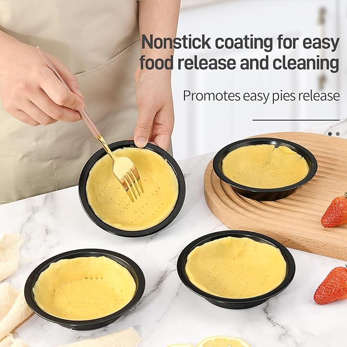 8 Pcs 4 Inch Mini Pie Pan Pie Tins Round Mini Tart Pans, Carbon Steel Mini Pizza Pan Nonstick Quiche Pans for Baking Small Bakeware Set for Oven & Dishwasher Safe