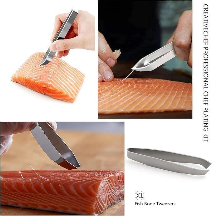 CREATIVECHEF 10 PCS Plating Tools Culinary Set Contains Kitchen Tweezers Spatula Sauce Plating Spoon（Black）