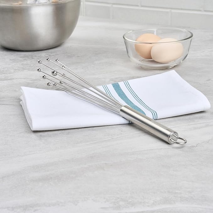 Restaurantware-German Standard 12.6 Inch Ball Whisks, 6 Dishwashable Kitchen Whisks - Ergonomic Handle, Durable, Stainless Steel Manual Egg Beater, Suitable For Whisking, Stirring, Mixing, Beating