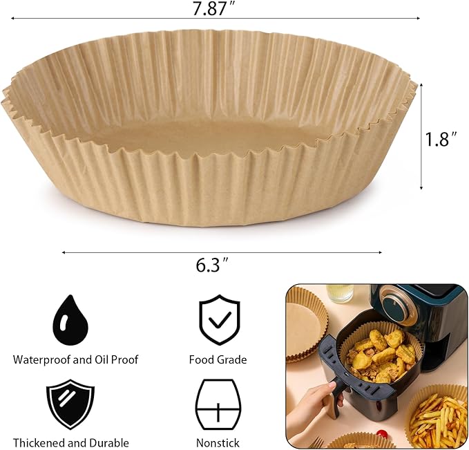 200Pcs Air Fryer Disposable Paper Liner, Round Non-Stick Air Fryer Liners Parchment Paper for Baking Roasting Roasting Microwave Oven (6.3 inch)
