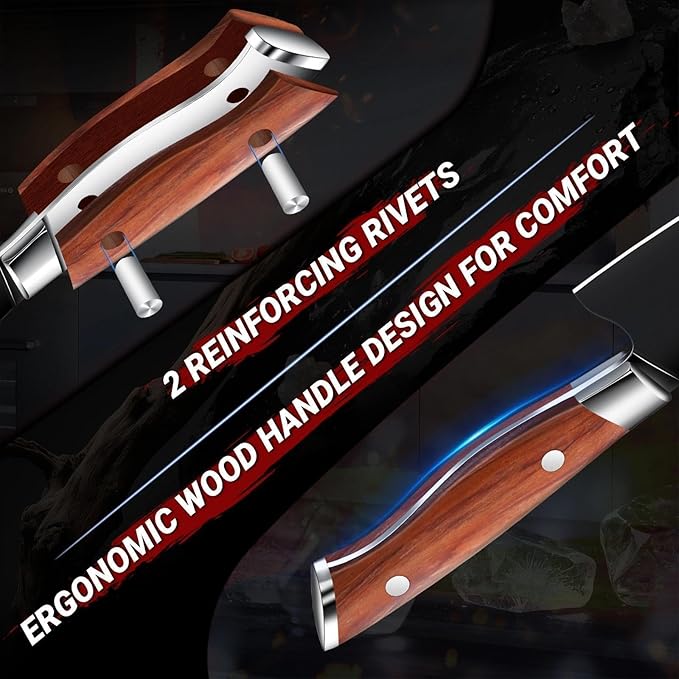 TIVOLI 3 Piece Kitchen Knife Set - High Carbon Steel - Black Blade Rustproof Coating - Chef Knife Set with Ergonomic Wood Handle, Cooking Knife Set for Meat Vegetable Fruit, Gift Box Sharp Knives