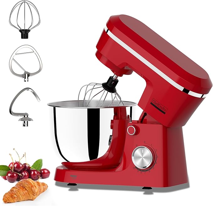 Household Stand Mixer with 6.5 Quart Bowl, Electric Food Mixer 10+p Speeds 660W, Kitchen Tilt-Head Bread Dough and Cake Mixers with Dough Hook, Whisk, Beater, Splash Guard and Egg Separator (Red)