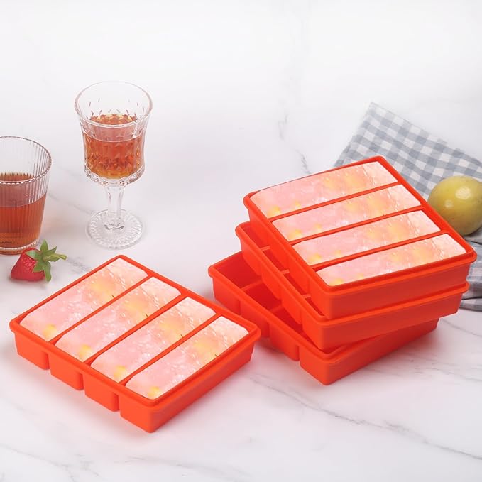 Silicone Ice Cube Molds Widely Use 2 Packs,Ice Cube Tray for Whiskey, Butter Mold,Freezer Molds for Soups and Sauces (2 Pack Orange)