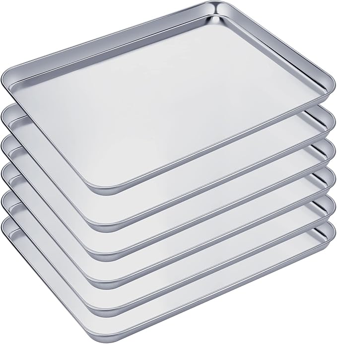 Mimorou 6 Pcs Baking Sheet Set Stainless Steel Cookie Sheet Cookie Baking Pan Bakeware Oven Tray Dishwasher Safe Commercial Grade Pans(18x13x1 Inch)