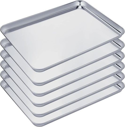 Mimorou 6 Pcs Baking Sheet Set Stainless Steel Cookie Sheet Cookie Baking Pan Bakeware Oven Tray Dishwasher Safe Commercial Grade Pans(18x13x1 Inch)