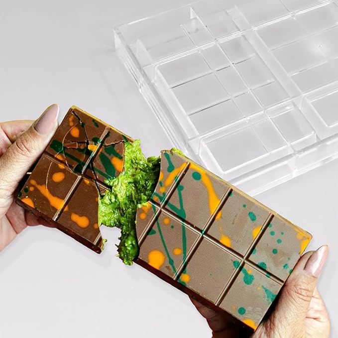 Polycarbonate Mold For Dubai Chocolates Making 3-Cavities Deep Professional Chocolate Bar Mold Filling Break Apart PC Candy Chocolate Bar Mould for Dubai Bars Energy Bar Maker Candy Mould