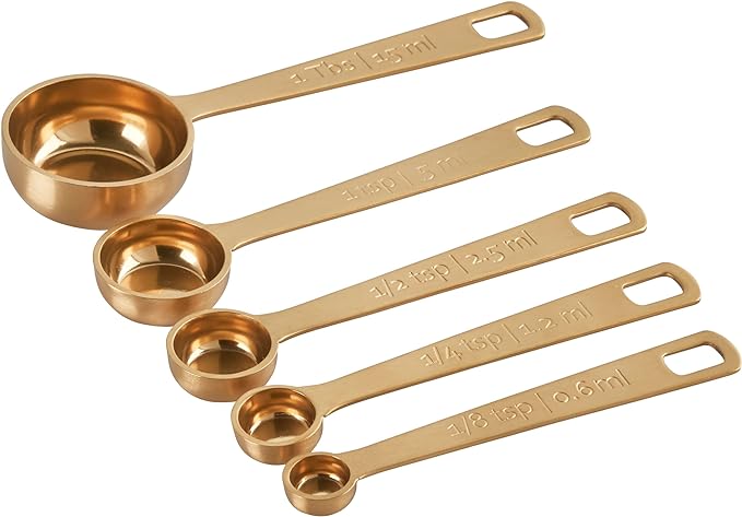 Le Creuset Measuring Spoons, Gold, Set of 5 (1/8,1/4,1/2,1Tsp,1Tb)