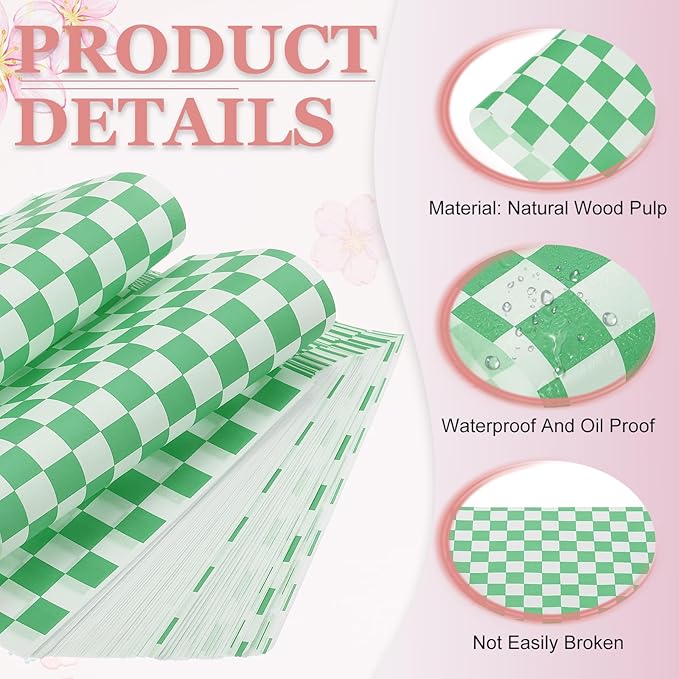 PATIKIL 5.9" x 5.9" Waxed Paper Sheets, 100Pcs Square Pattern Oil-absorbing Dry Food Wrapping Paper for Bakery Coffee Shop Home Baking Kitchen DIY, Green