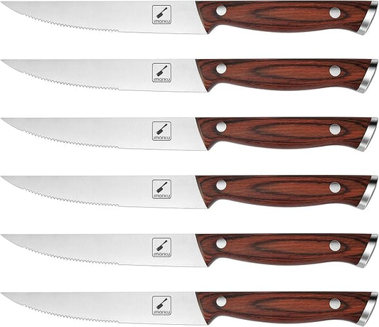 imarku Steak Knives Set of 6, Japanese HC Steel Premium Serrated Steak Knife Set with Ergonomic Handle and Gift Box, Home Essential, Best Chrismas Gifts for Women and Men
