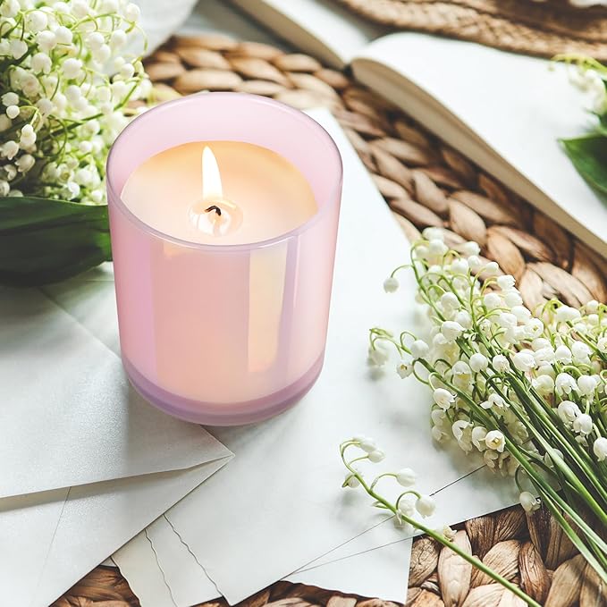10 OZ Thick Candle Jars for Making Candles 15 Pcs, Empty Jars with Wood Lids for Candle Making, Sample Container, Glitter Pink