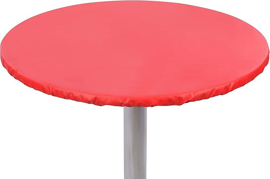 Yourtablecloth Heavy Duty Vinyl Round Fitted Tablecloth (Table Cover) with Flannel Backing Vibrant Colors Elasticized Tablecloth Great for Indoor and Outdoor Dining and Playing Cards 60” Ruby Red