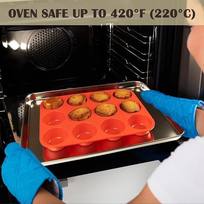 12 Cups Silicone Mini Muffin Pan Set, Nonstick Mini Cupcake Pans, BPA Free Small Muffin Tin for Baking, Set of 2 (Red+Red)