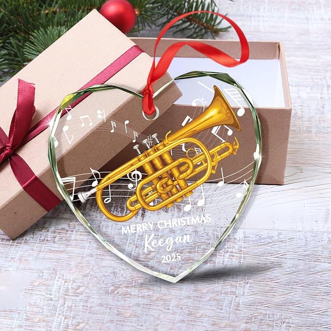 Unique Cornet Glass Christmas Ornament 2025, Custom Text & Name Cornet Player Xmas Ornaments Gift for Women Men Grandkids Husband Wife, Personalized Cornetist Glass Keepsake Ornament for Appreciation
