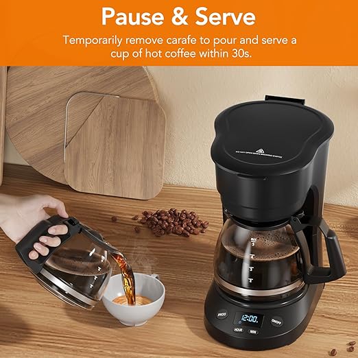 Compact 5-Cup Programmable Drip Coffee Maker — the essential coffee machine with Digital Clock, 24-hour Timer, Auto Shut-Off, and a Removable Filter Basket for Home & Office.