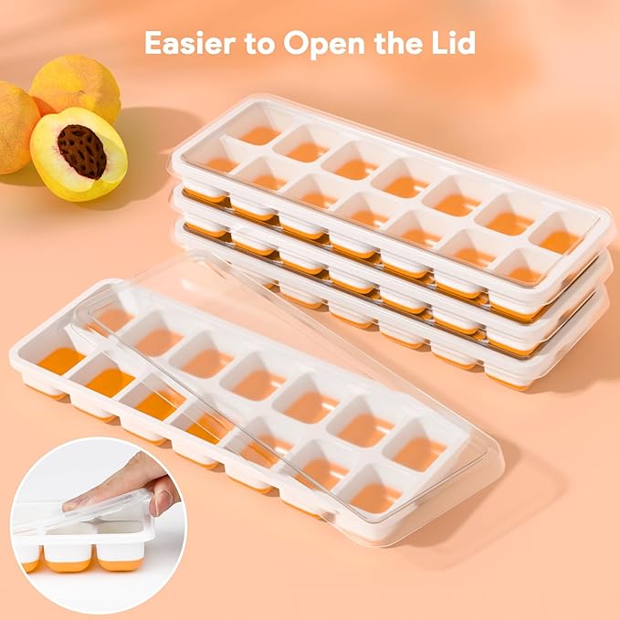 Ice Cube Trays 4 Pack, Airabc Silicone Ice Cube Trays with Removable Lid, Easy-Release Flexible 14-cube Ice Trays, LFGB Certified and BPA Free, Stackable Ice Trays with Covers for Cocktail, Freezer