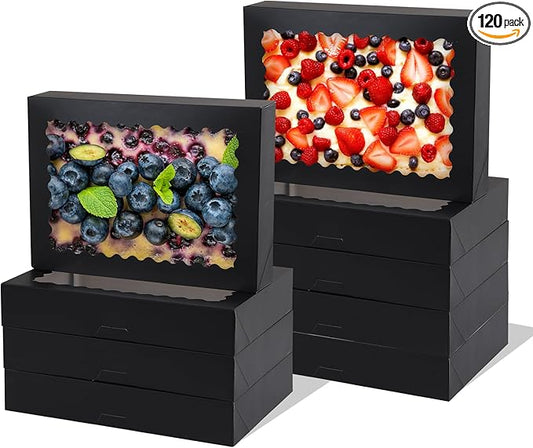 Cookie Boxes,14x10x2.5 Inch Large Bakery Boxes with Window for Pies Chocolate Strawberries Muffins Donuts Pastry Dessert Christmas(Black, 14 * 10 * 2.5inch/24pcs)