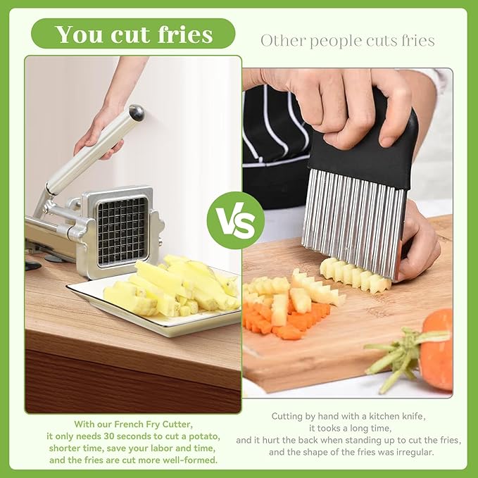 Commercial French Fry Cutter, Heavy Duty Potato Slicer with 3/8 and 1/4Inch Blade, Stainless Steel Potato ChopperFrench Fries Cutter with Suction Feet,