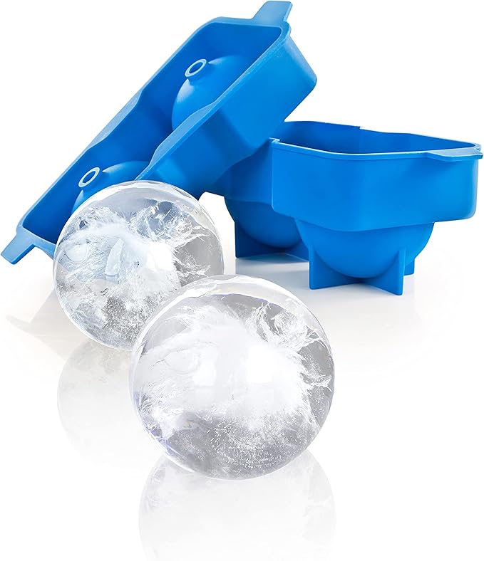 True Neptune Sphere Ice Cube Mold - Food-Safe Silicone Large Craft Ice Ball Maker Mold for Cocktails - 2.25 Inch Ice Spheres, Blue, 2-Piece Set of 1