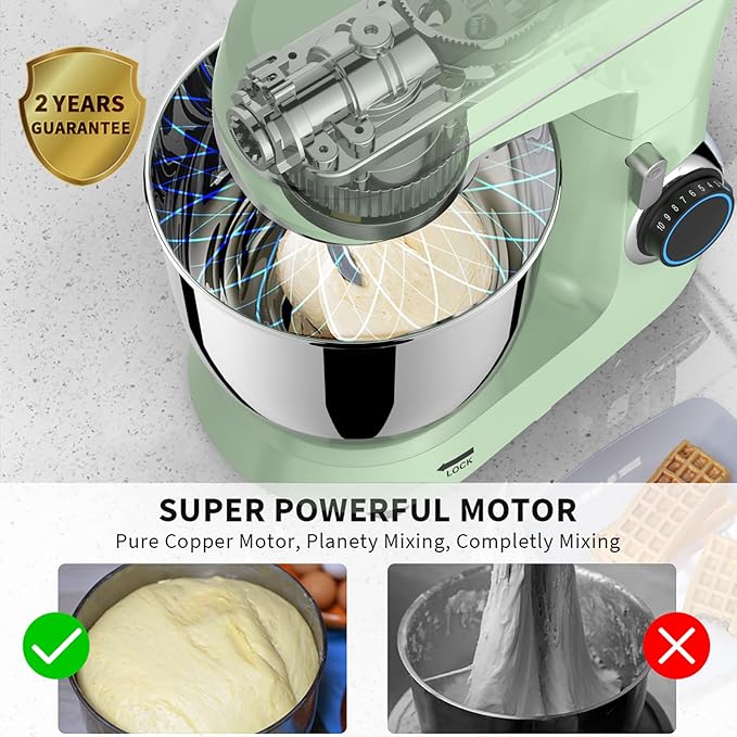 Stand Mixer, 5.5 Quart, 10 Speed Tilt-Head Kitchen Mixer, Copper Motor, Household Food Mixer with Bowl, Flat Beater, Dough Hook, Egg Whisk (450W Green)