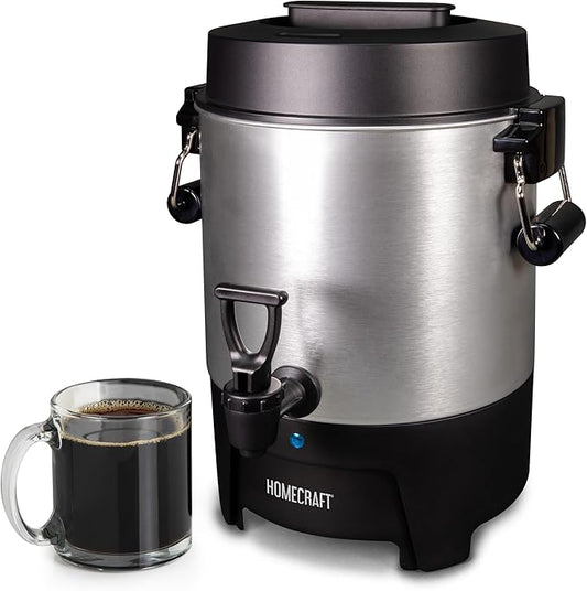 Homecraft 45-Cup Coffee & Hot Beverage Urn - Quick Brewing, Drip-Free Spout, Water Level Markings, Reusable Filter, & Carry Handles - Aluminum