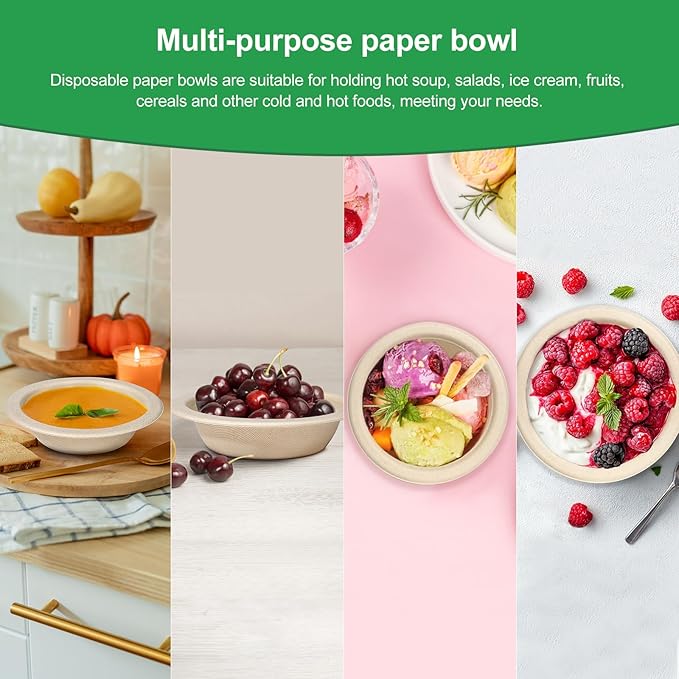 12 oz Paper Bowls Disposable, 500 Pack Heavy Duty Paper Bowls Bulk, Compostable Disposable Soup Bowls, Eco-Friendly Biodegradable Bowl Natural Brown, Microwavable Safe