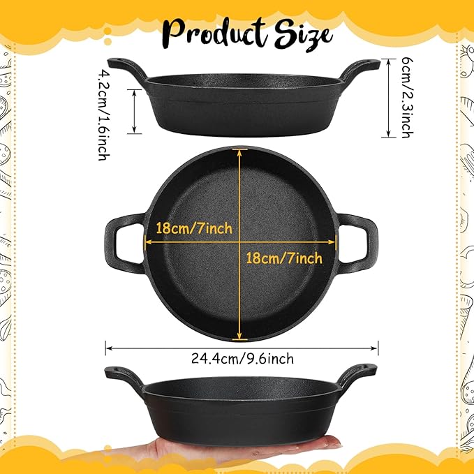 Mini Cast Iron Skillets 7 x 7 x 1.7 Inch Cast Iron Pan Small Ramekin Set Black Casserole Dish Cookware Oven Safe Mini Skillets for Kitchen Indoor Outdoor Picnic (4 Pack)