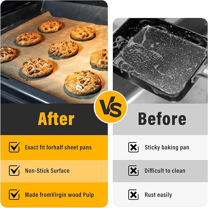 Parchment Paper Sheets for Baking 12-16 IN Precut Non-Stick Parchment Paper Unbleached Baking Sheet Paper for Air Fryer,Baking,Sandwich,Grilling,Steaming,Suitable For Bread Cake Cookies 50p