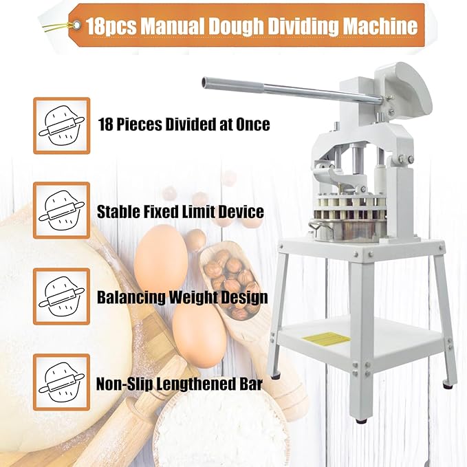 Commercial Dough Divider Manual 18PCS Dough Divider 2.12oz-11.29oz Heavy Duty Dough Cutter Machine with 60-320g Dough Weight Range for Baking, 18PCS