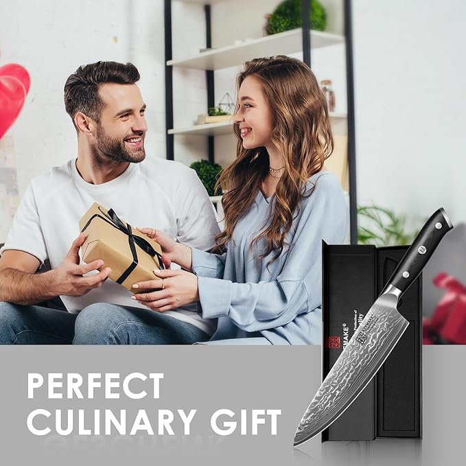 KEEMAKE Damascus Chef Knife, 8 Inch Kitchen Knife, 67 Layers Damascus Knife Professional Kitchen Knives with Japanese VG10 Core, Sharp Chefs Knives with Ergonomic G10 Handle