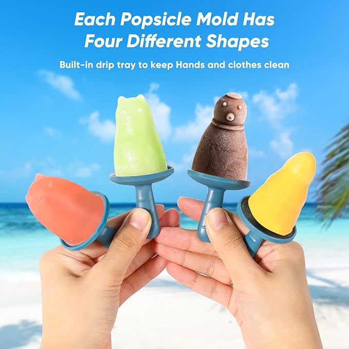 Popsicle Mold Set 4 Pieces Homemade Silicone Popsicle Maker Easy Release Ice Cream Molds Reusable DIY Pop Molds (Blue, WinterWonder Pops)