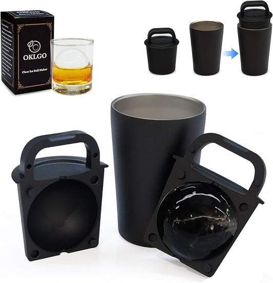 Clear Ice Cube Maker Tray – 2.5 Inch Large Round Ice Ball Mold, Stainless Steel & Silicone, Slow Melting Clear Sphere Ice for Whiskey, Cocktails, and Home Bar Use (Black-1 Pack)