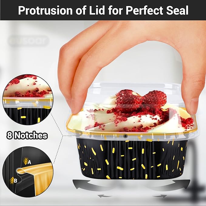 EUSOAR Cake Pans with Lids, 50pcs 10oz/300ml Square Cupcake Liners Disposable Ramekins, Aluminum Foil Containers Muffin Cups for Baking Mini Cake Loaf Bread Holders for Birthday Wedding Party Favor