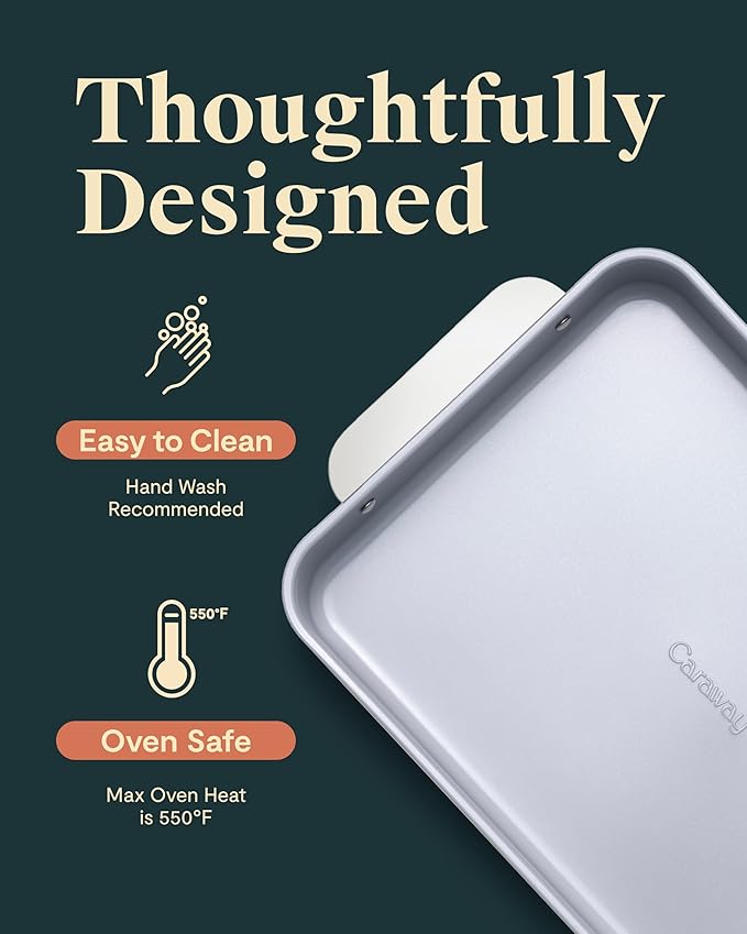 Caraway Non-Stick Ceramic 9”x13” Rectangle Pan Duo - Naturally Slick Ceramic Coating - Non-Toxic, PTFE & PFOA Free - Perfect for Brownies, Lasagnas, and More - Sage