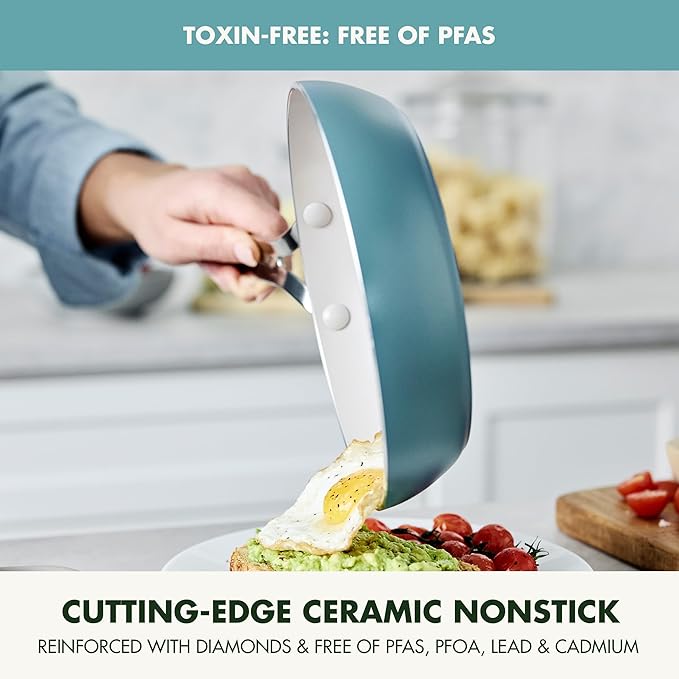 GreenPan Nova 8” & 10” 2 Piece Frying Pan Skillet Set, Oprah’s Favorite Things 2024, Induction Suitable PFAS-Free Nontoxic Ceramic Nonstick, Dishwasher & Oven Safe, Quick Even Heating, Deep Teal