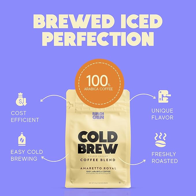 Birch Glen Roasters Cold Brew Coffee | Flavored Coarse Ground Coffee | Medium Roast | Artisanal Roasting | 100% Arabica |1 LB Bag | Hazelnut