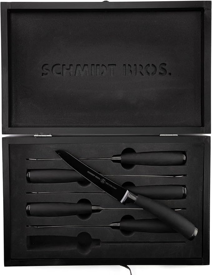 Schmidt Brothers - Titan 22 Series 6-Piece Jumbo Steak Knife Set, High Carbon German Stainless Cutlery in a Wood Gift Box