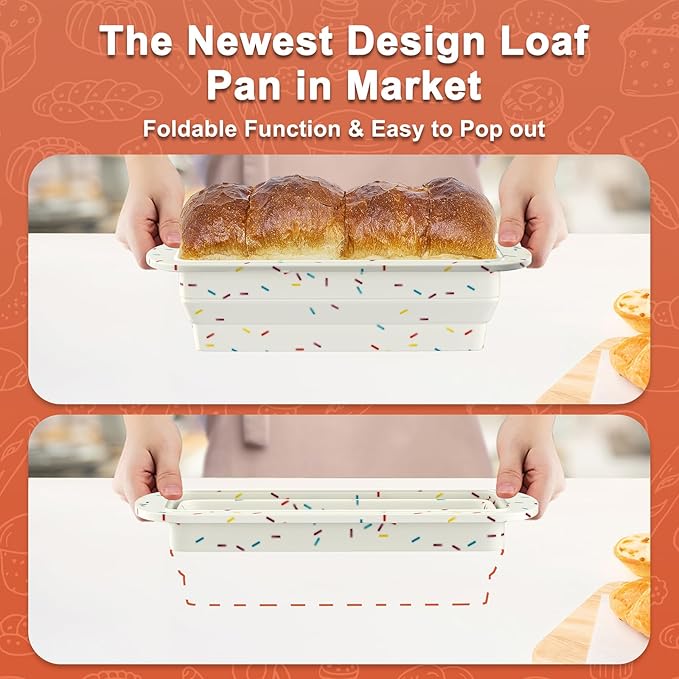 2 Packs Collapsible Loaf Pan,Silicone Bread Pan,Sturdy Loaf Pans for Baking Bread 9 x 5, Easy Release Loaf Pan, Great for Cakes, Brownies, Dishwasher Safe (9"x4"x2.5", Off-white, 2 Pieces)