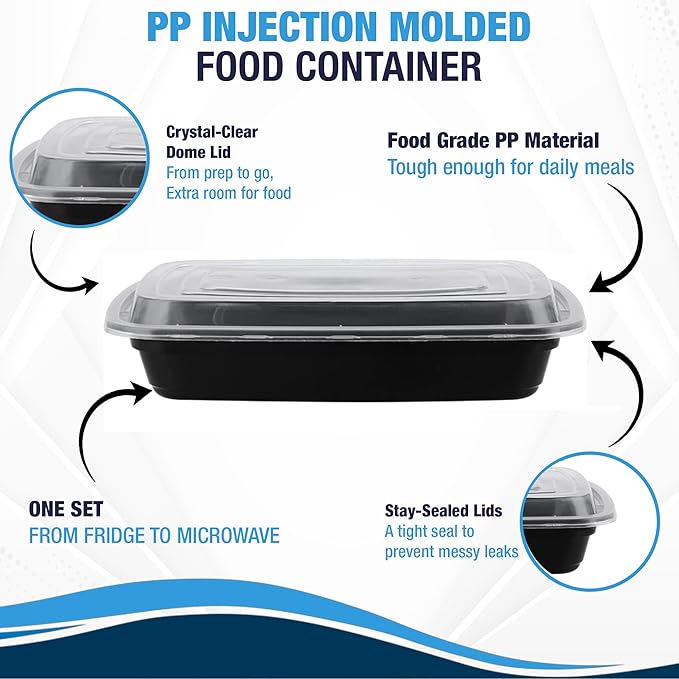 Ruthy's Outlet Meal Prep Containers W/Lids -Square Food Storage – BPA-Free| Stackable | Microwave | Freezer & Dishwasher Safe | Reusable Lunch Bento Box Portion Control & Planning (15 Pack, 12 oz)
