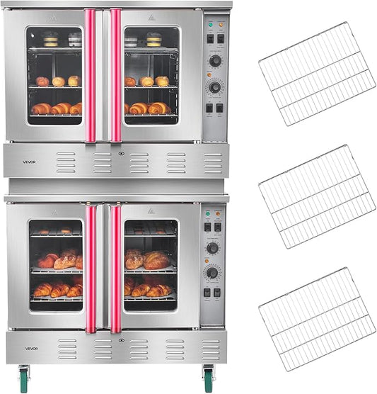 VEVOR Double Deck Gas Convection Oven, 14 cu.ft Full-Size Commercial Convection Oven, 40,000 BTU x 2 Powerful Burners, Natural Gas Commercial Ovens with Two Fan Modes, for Bakery, Restaurant & Kitchen